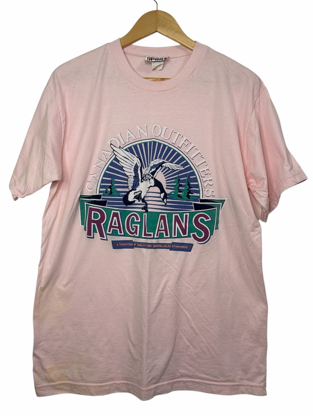 Vintage Sport Raglans Canadian Outfitters Tee Pink Made in Canada L